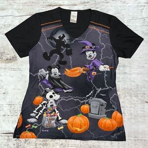 Disney Mickey and Friends Halloween Theme Scrub Top Womens Size Small
